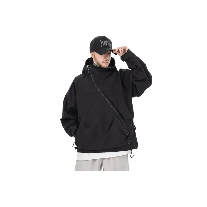 New High Street Trendy Brand Loose Function Oblique Zipper Jacket-2