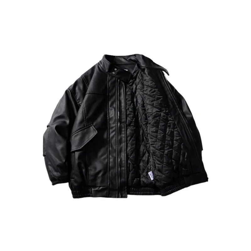 Retro Plain PU Leather Jacket-1