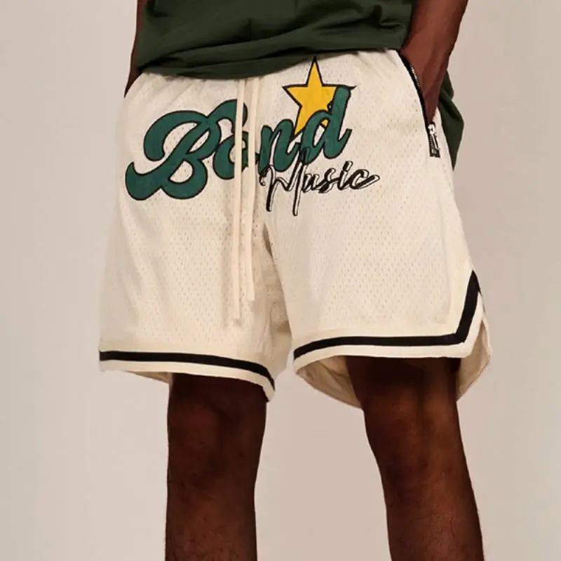 Loose Embroidery Cotton Basketball Shorts-4