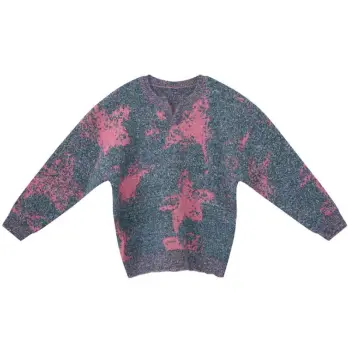 Fuzzy Color Design V Neck Loose Sweater