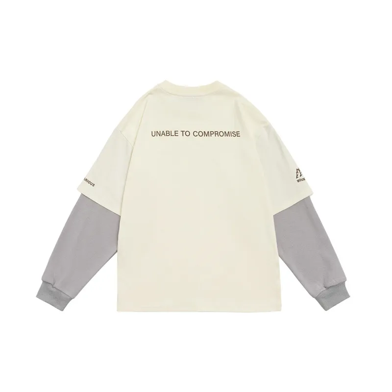 New Season Vintage Letter Printed Fake Two piece Long Sleeved Top Hoodie-1