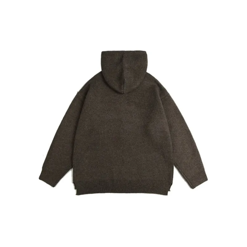 Solid Color Basic Hooded Pullover Retro Knitted Sweater-7