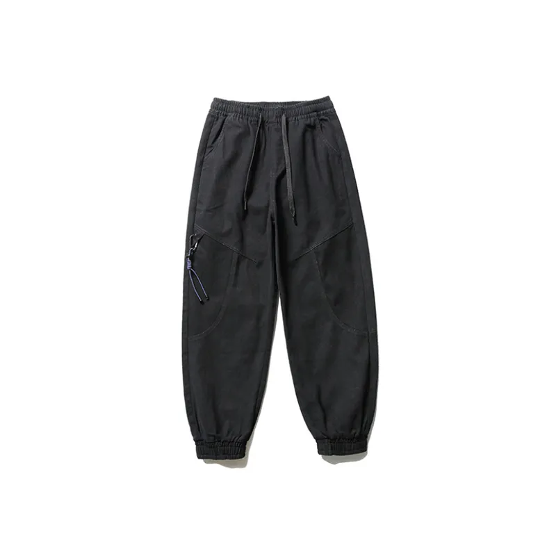 Solid Color Lanyard Decorative Cuffed Retro Loose Functional Casual Pants-4