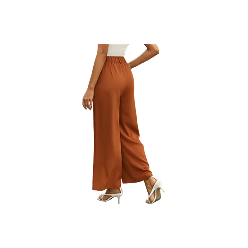 Plain Loose Polyester Casual Pants Women-1