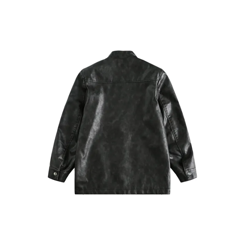Slant Placket Button Leather Jacket-5