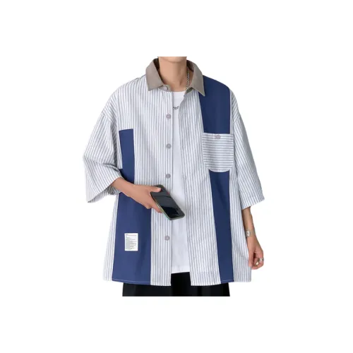 Retro Stitching Tooling Fashionable Loose Casual Half Sleeve Shirt