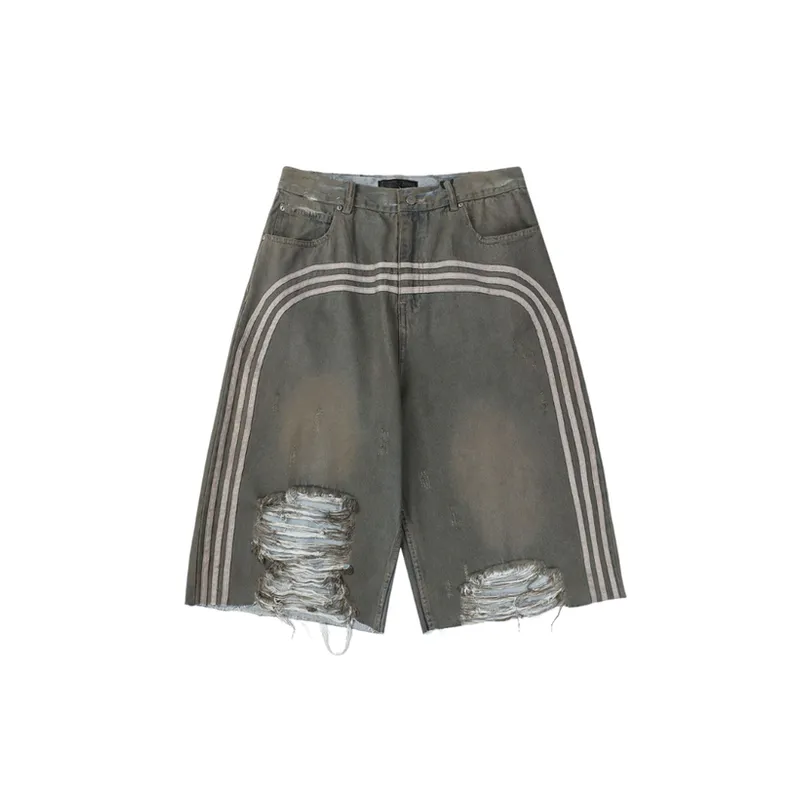 Retro Dirty Dye Washed Denim Shorts