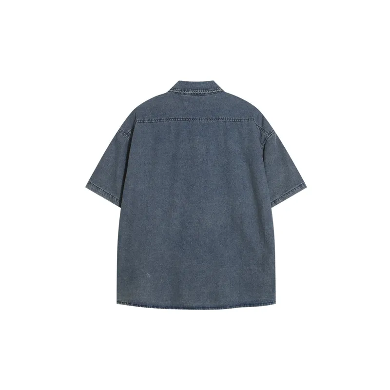 Washed Retro Floral Denim Shirt-1