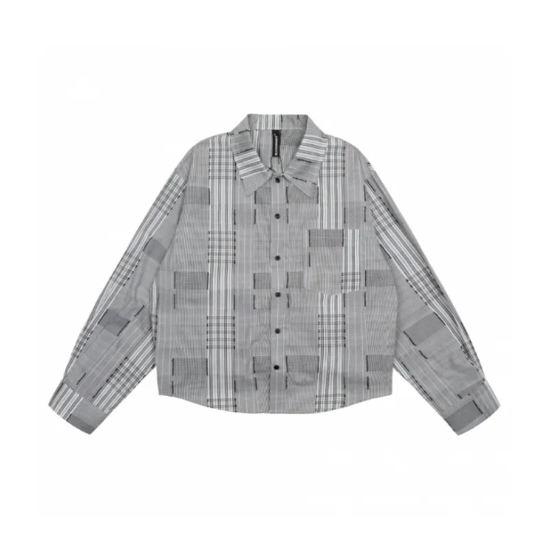 Loose Casual Retro Splicing Plaid Striped Jacket-0