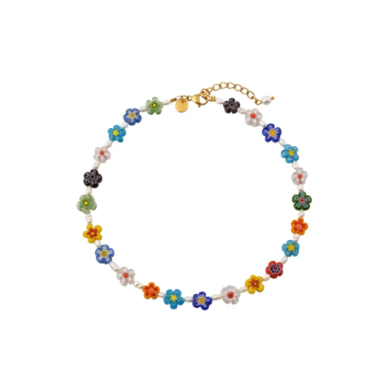 Dopamine Flower Rice Grain Necklace-0