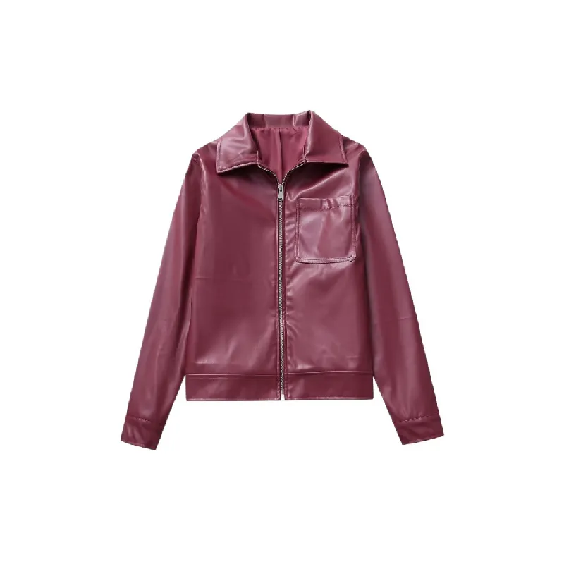 Fashion Simple Polyester Leather Jacket-0