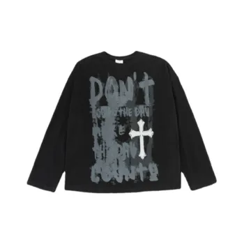 Retro Graffiti Letter Printing Long sleeved T shirt Trendy