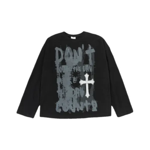 Retro Graffiti Letter Printing Long sleeved T shirt Trendy