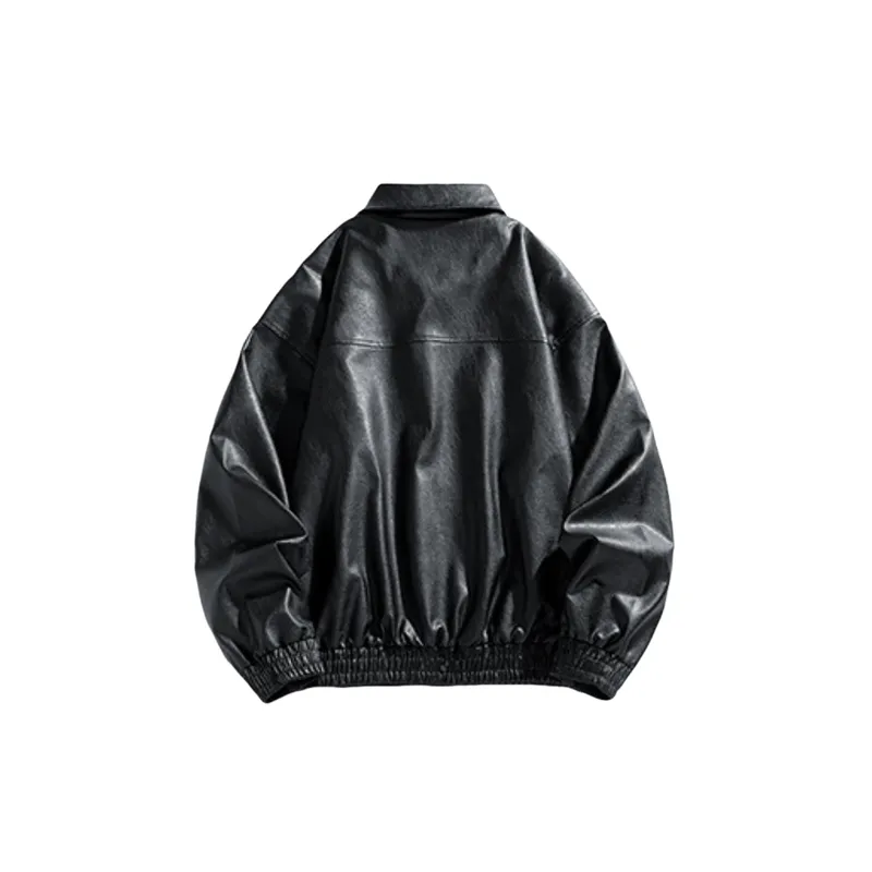 Casual Simple Polyester Leather Jacket-1