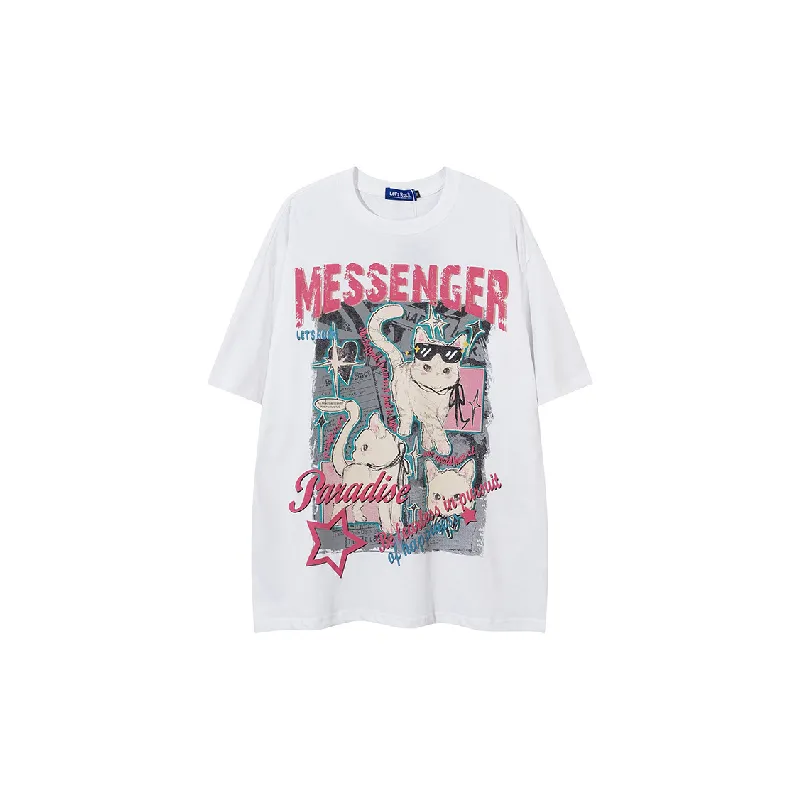 Retro Loose Cotton Blended Fabric T Shirt Unisex-4