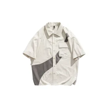Short Sleeved Niche Thin Lapel Loose Color Blocking Half Sleeved Shirt