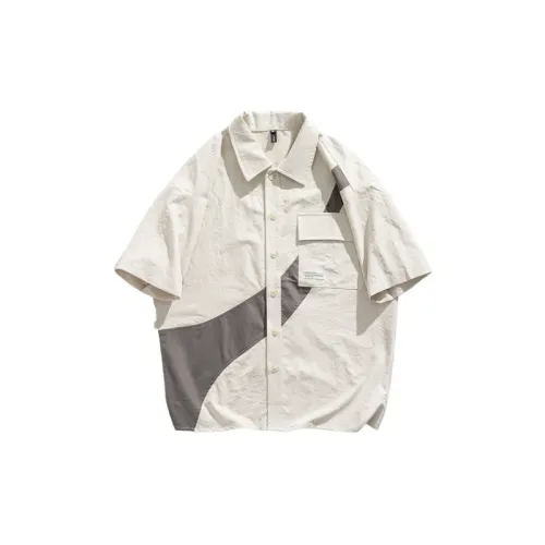 Short Sleeved Niche Thin Lapel Loose Color Blocking Half Sleeved Shirt