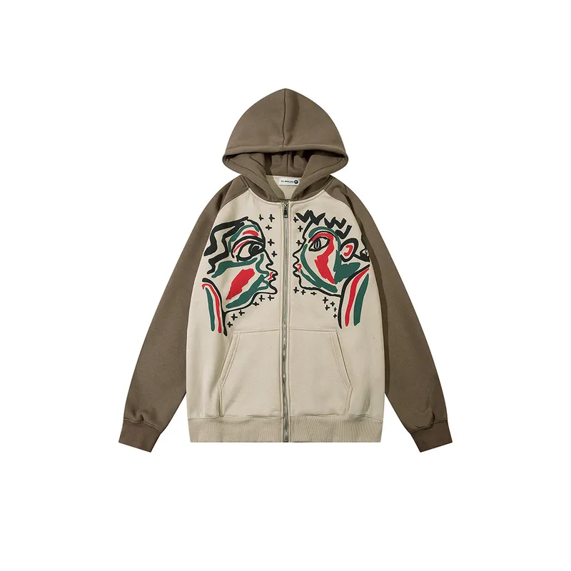 New High Street Trendy Abstract Figures Loose Fit and Versatile Hoodie-0