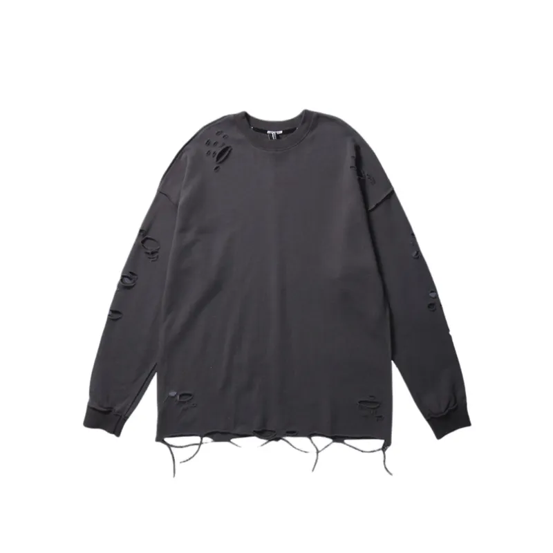 Distressed Lazy Loose Pullover Sweatshirt-0