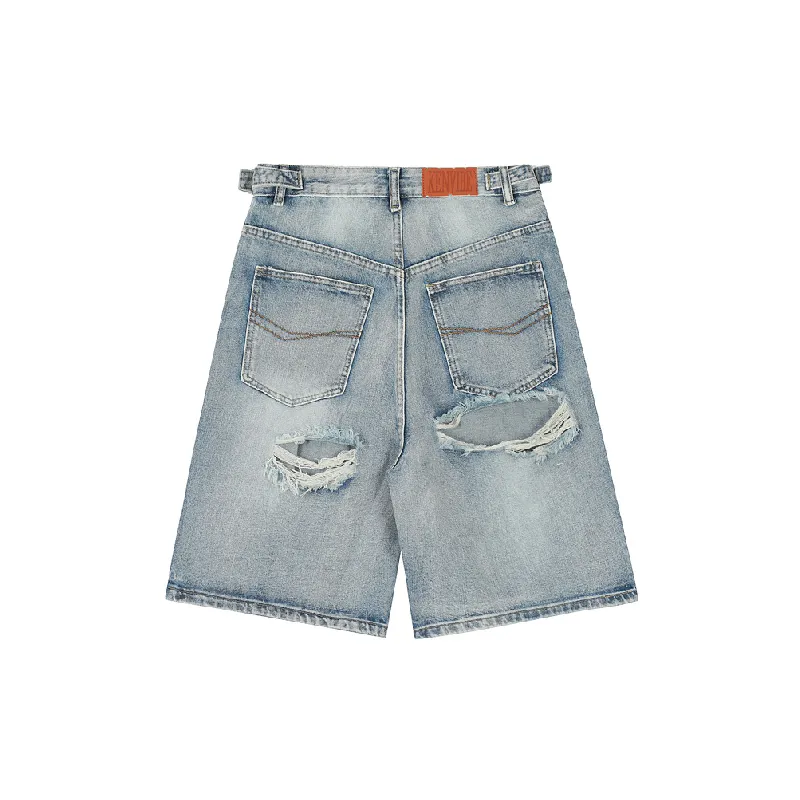 Retro Ripped Denim Shorts Unisex-1