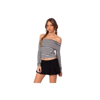 Sexy Contrast Color Knitted Fabric T Shirt Women