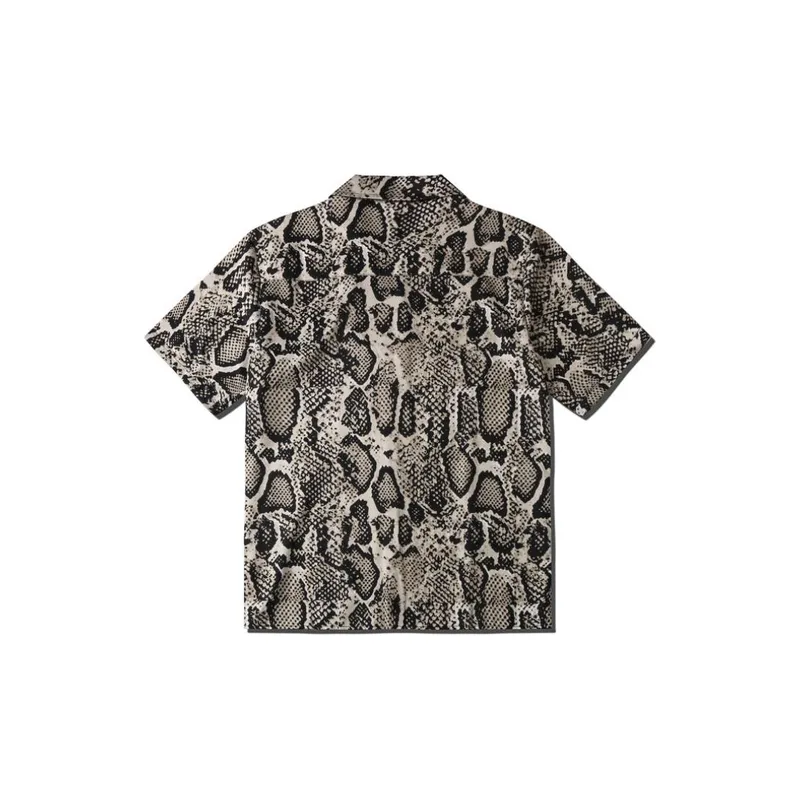 Street Hip Hop Casual Cardigan Snake Print Short Sleeved Shirt Swag OOTD-1