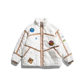 Letter Print Stand Collar Warm Cotton Coat