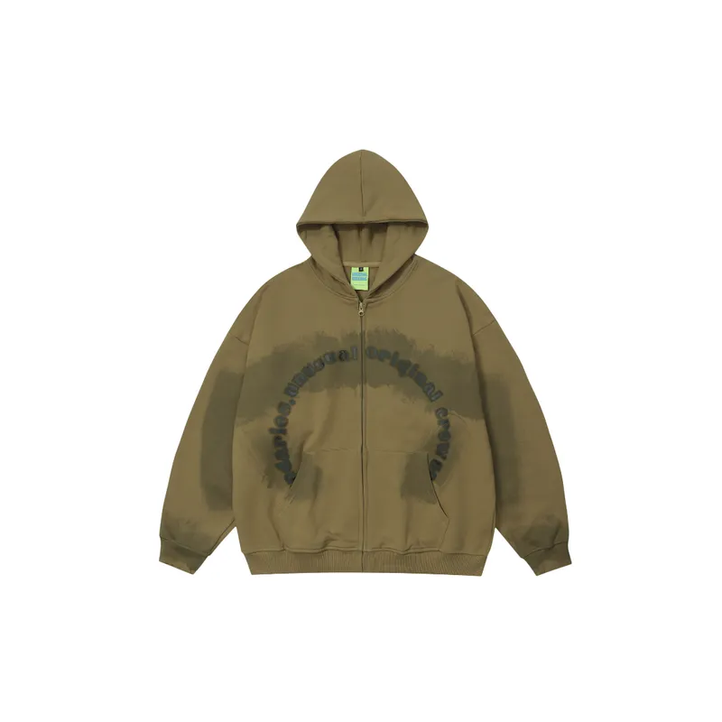 Dark Retro Halo Creative Interesting Color Patching Hooded Cardigan Sweater-7