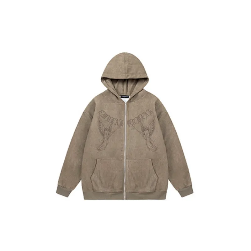 Alphabet Angel Trend Cardigan Fleece lined Hoodie