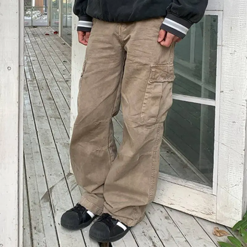 Retro Plain Twill Fabric Cargo Pants-1