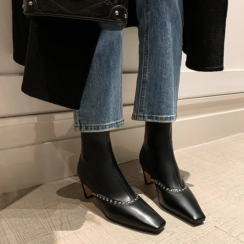 Fashionable Studded Ankle Boots-2