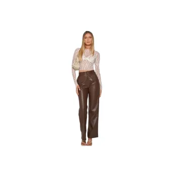 Simple Plain PU Leather Pants Women