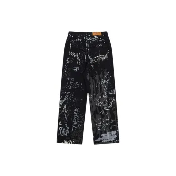 High Street Hip Hop Niche Design Sense Graffiti Print Casual Loose Straight Jeans