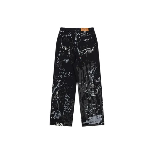 High Street Hip-Hop Niche Design Sense Graffiti Print Casual Loose Straight Jeans