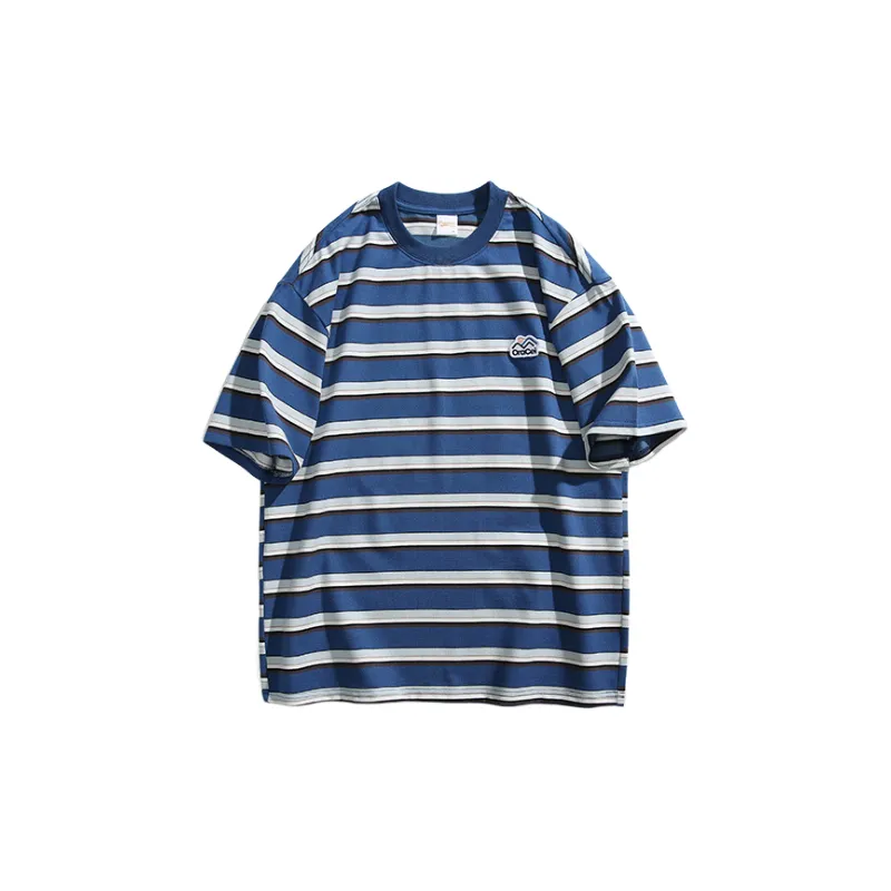 Retro Striped Cotton Blended Fabric T Shirt Unisex-4