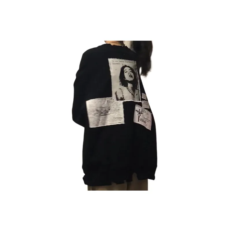 American Style Retro BF Style Tape Figure Crewneck Sweat Lazy Style Fashionable Distinctive Long Sleeve Top-2