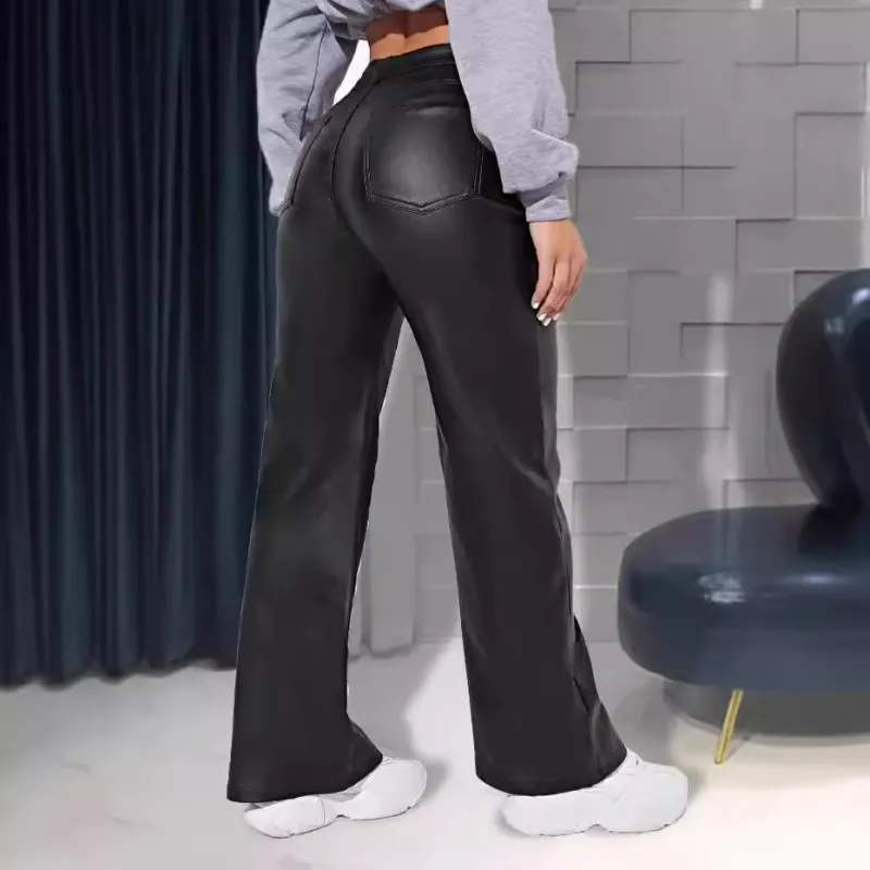 Casual Straight Leg Leather Pants-2
