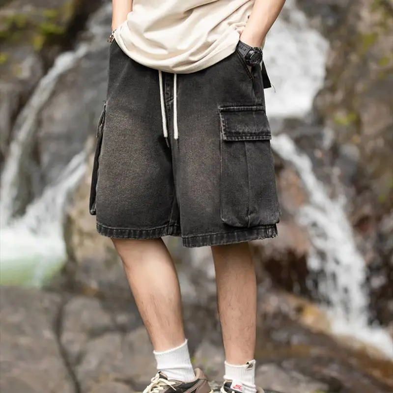 Loose Sporty Denim Shorts-6