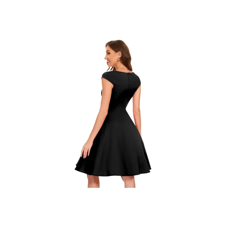 Retro Plain Polyester Dress Women-6