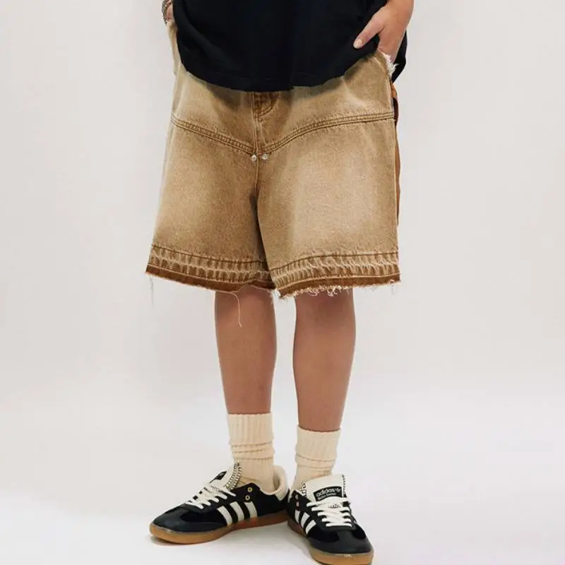 Casual Plain Denim Shorts-2