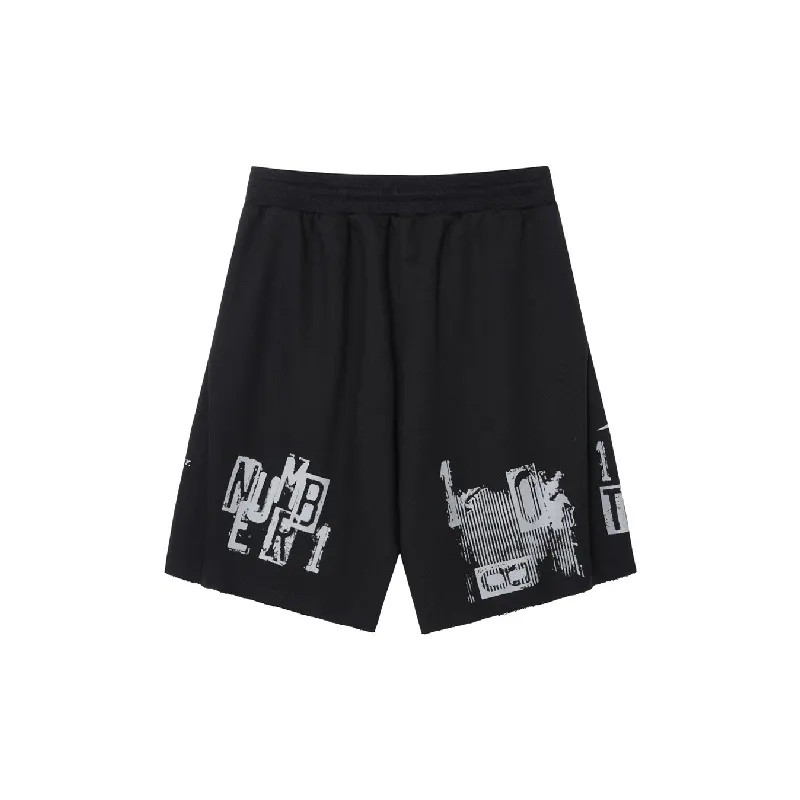 Street Letter Cotton Blended Fabric Sports Shorts-1