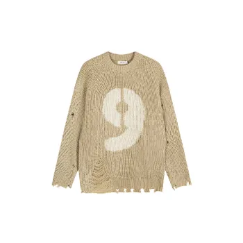 Retro Raw Hem Cotton Blended Fabric Sweater