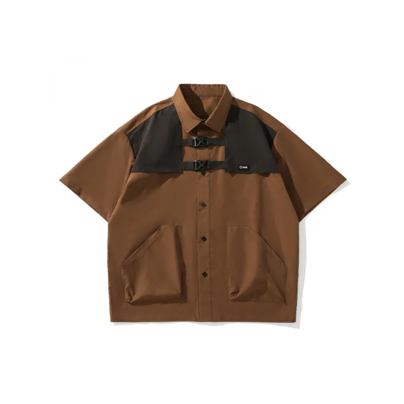 Retro Splicing Short Sleeved Shirt-5