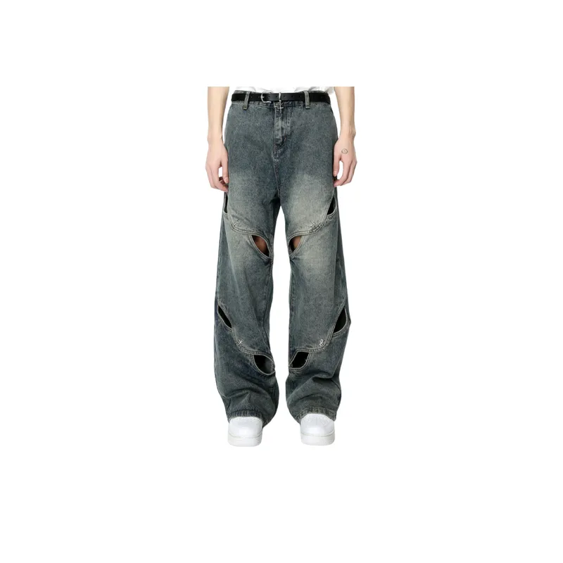 Retro Irregular Split Straight Leg Jeans-1