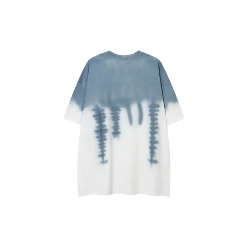 Tie Dye Gradient Casual Short Sleeved T Shirt-3