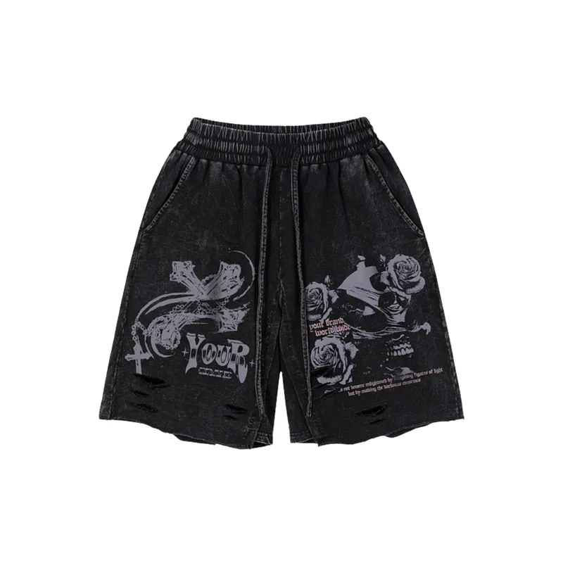 Skull Rose Print Shorts-0