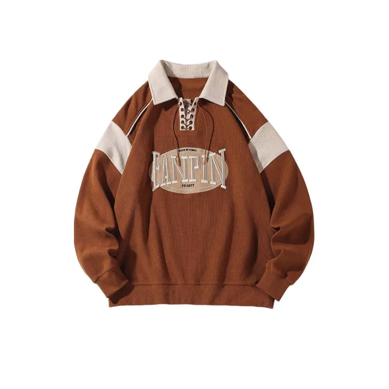 White Bottom Large Size Waffle Embroidered Lapel Hoodie-0