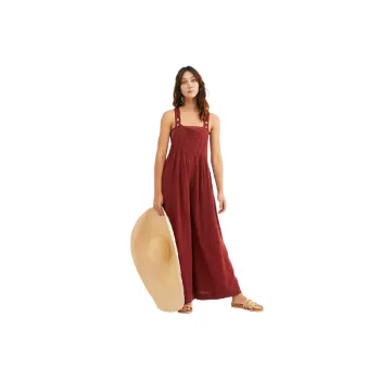 Fashionable Simple Cotton Linen Blend Overall Women
