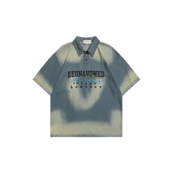 Denim Retro Trendy Embroidered Loose Short sleeved T shirt