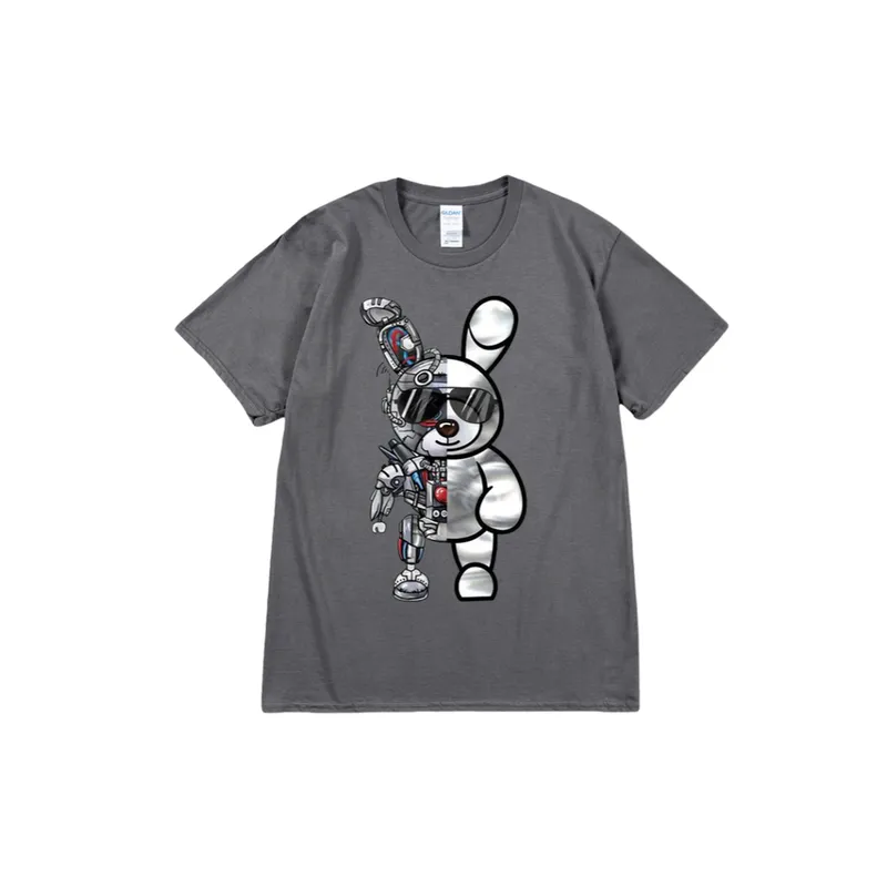 Mechanical Sunglasses Rabbit Printed Gothic Crewneck Loose T shirt-8